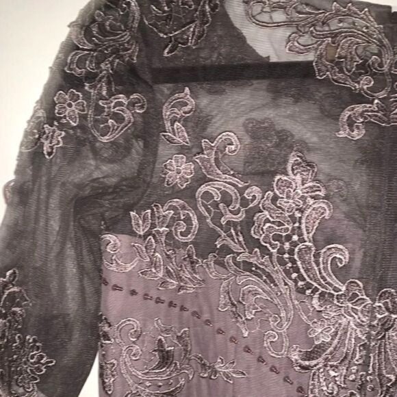 Elegant Gray Lace Half-Sleeve High-Low Evening Dress Size 10 - Picture 8 of 13